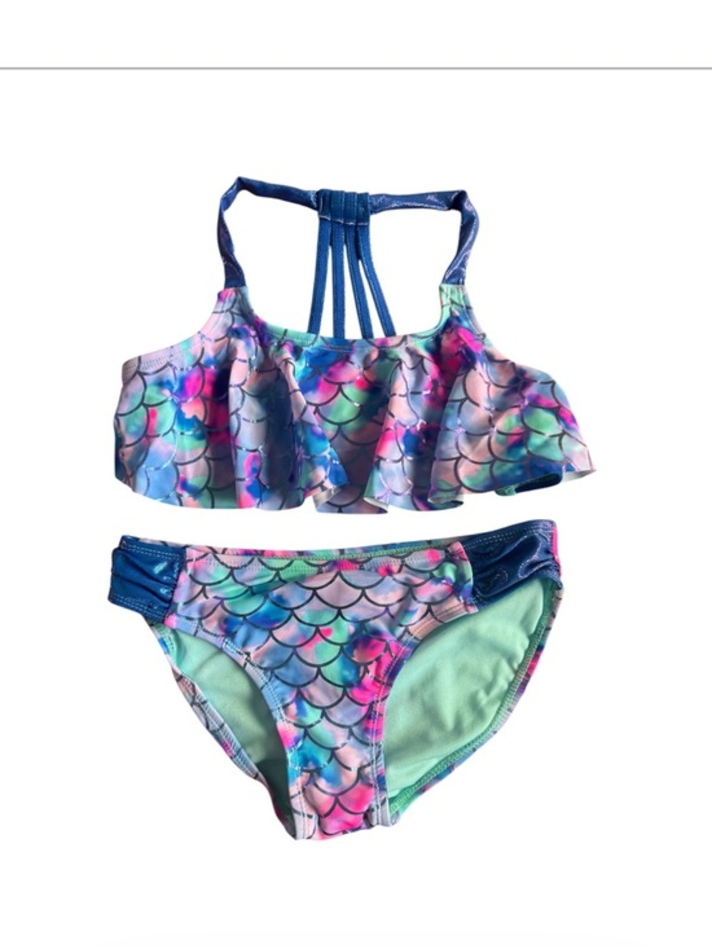 ARIZONA Girls' Mermaid Scale Ruffle Bikini Set Multicolor size medium